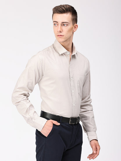 Copperline Men Light Grey Plain Formal Shirt Copperline