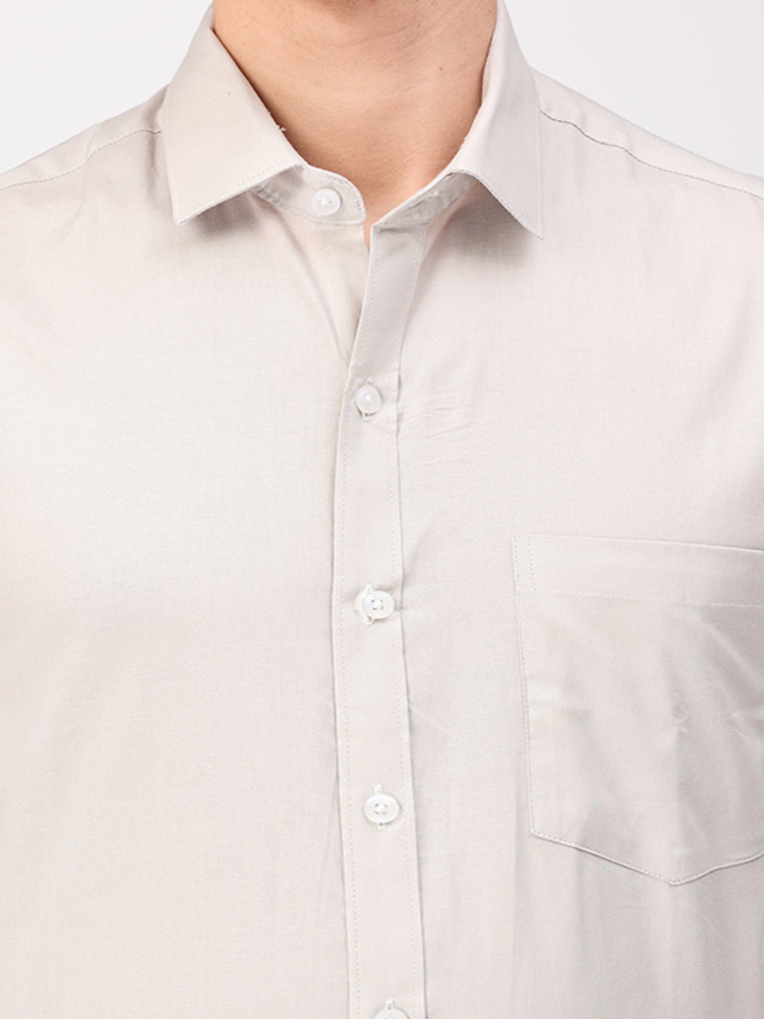 Copperline Men Light Grey Plain Formal Shirt Copperline