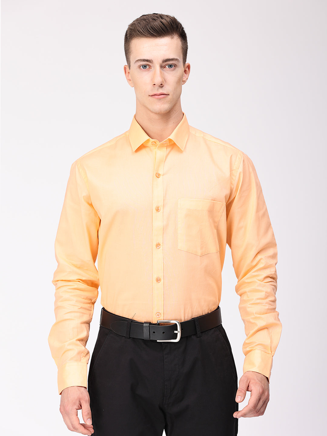 Copperline Men Orange Plain Formal Shirt Copperline