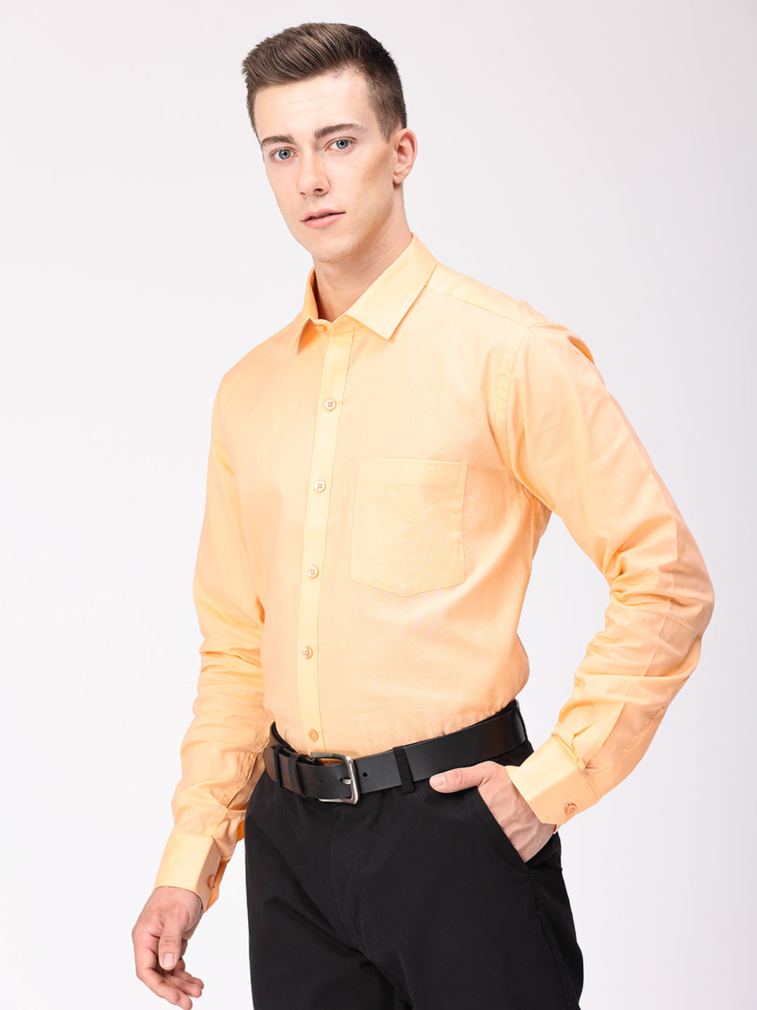 Copperline Men Orange Plain Formal Shirt Copperline
