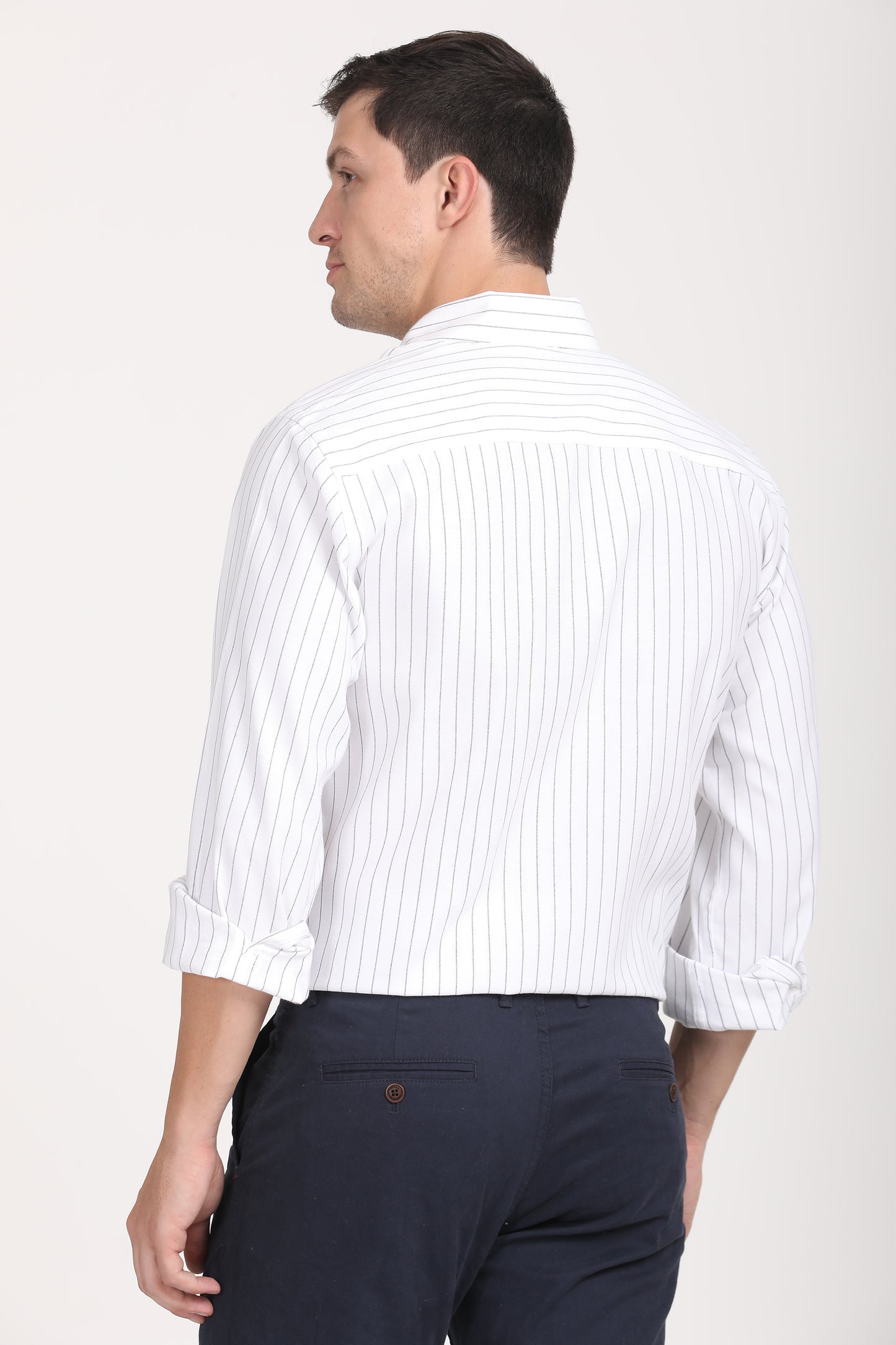 Copperline Men White Stripes Formal Shirt