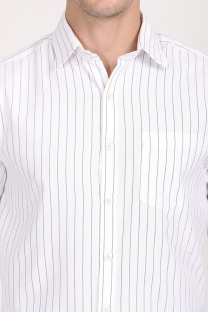 Copperline Men White Stripes Formal Shirt