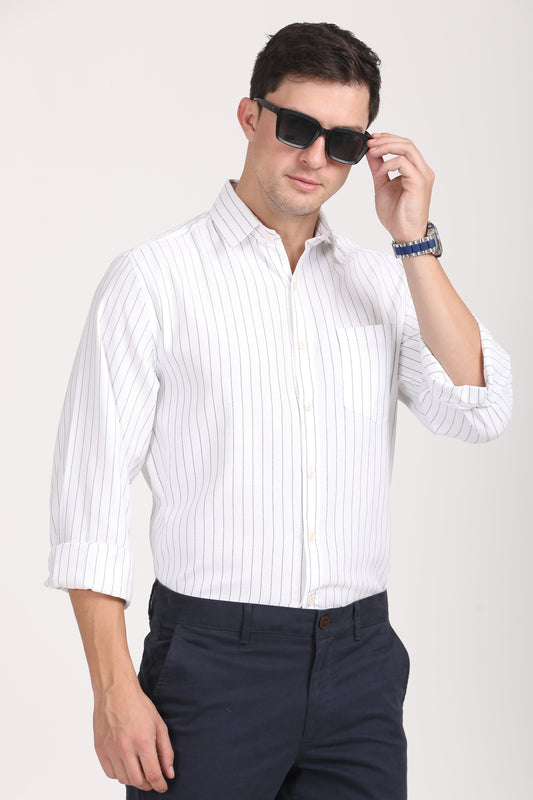 Copperline Men White Stripes Formal Shirt