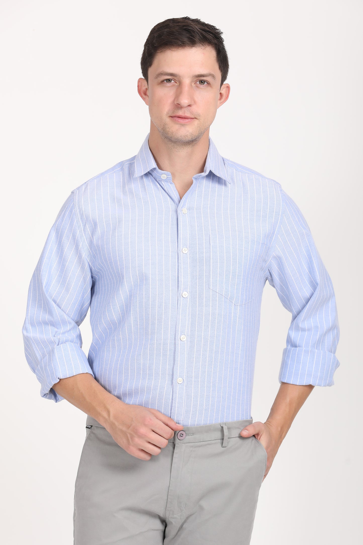 Copperline Men Blue Stripes Formal Shirt