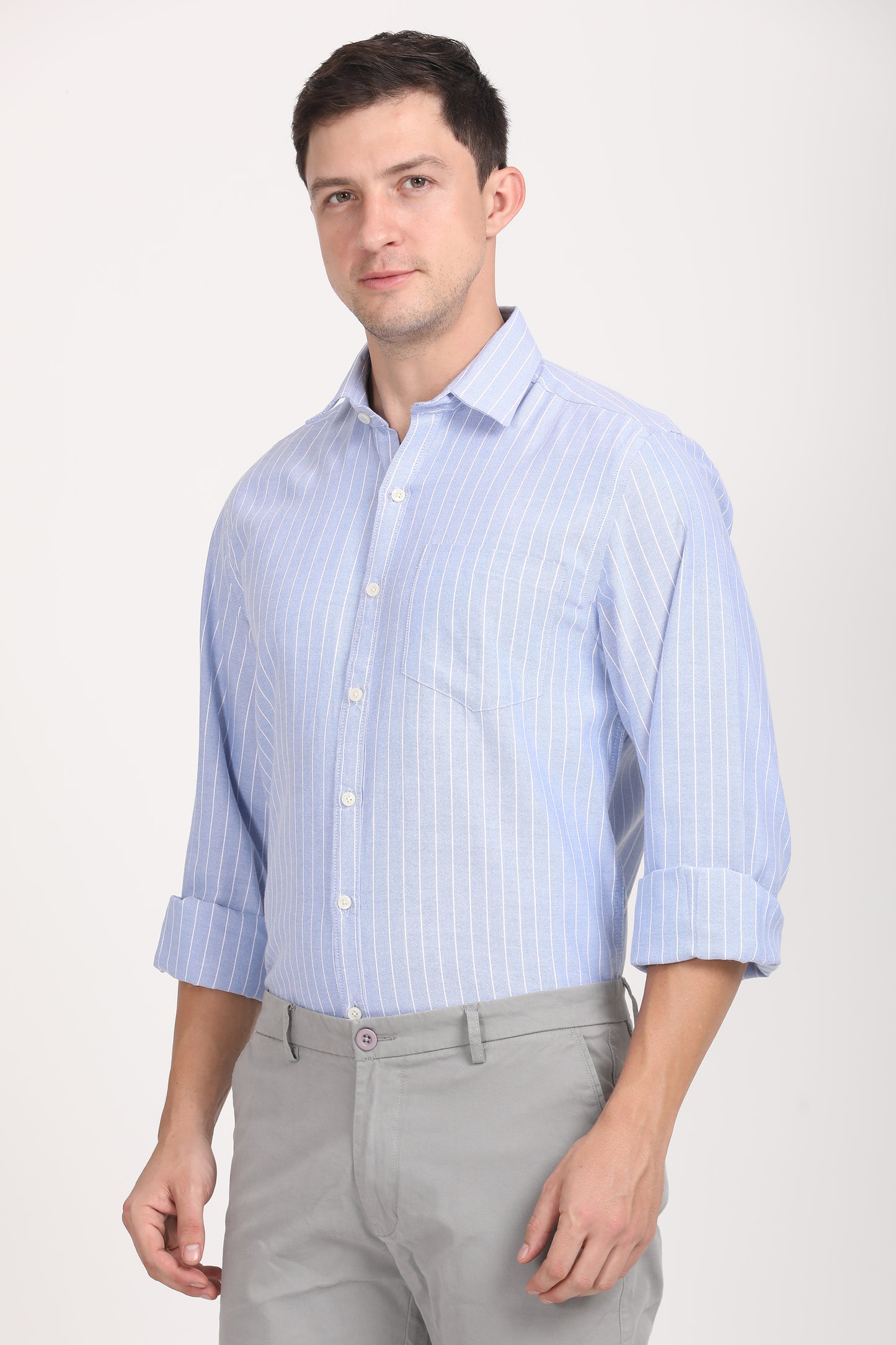 Copperline Men Blue Stripes Formal Shirt