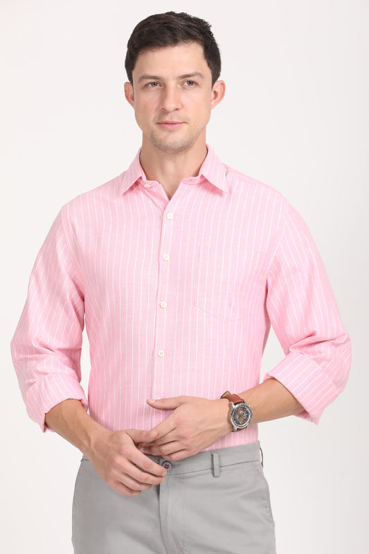 Copperline Men Pink Stripes Formal Shirt