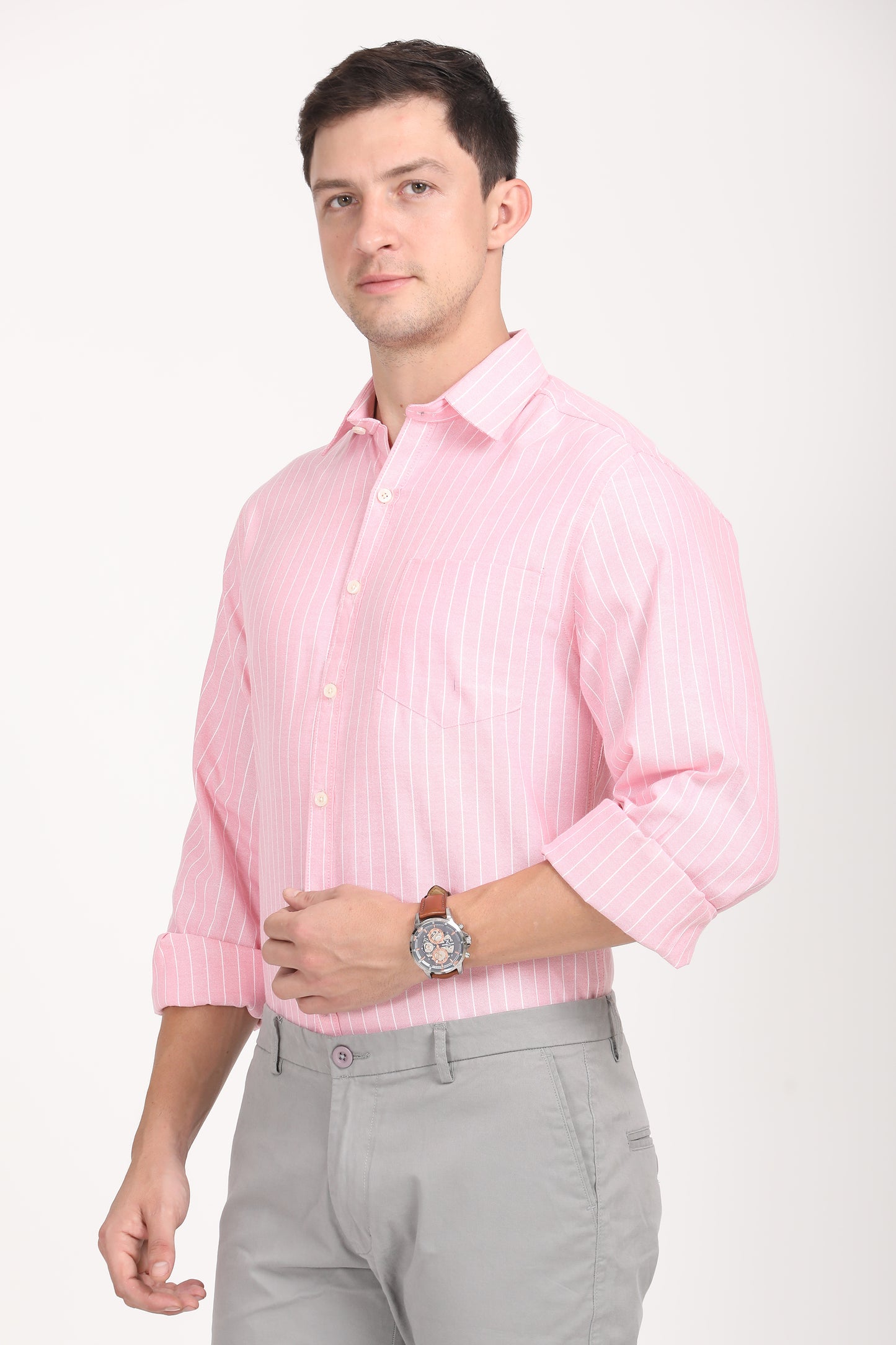 Copperline Men Pink Stripes Formal Shirt