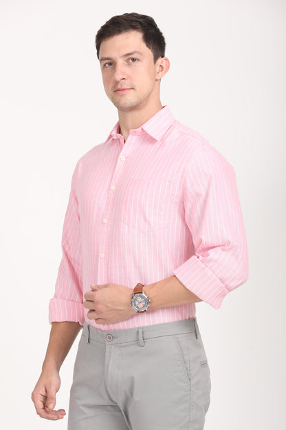 Copperline Men Pink Stripes Formal Shirt