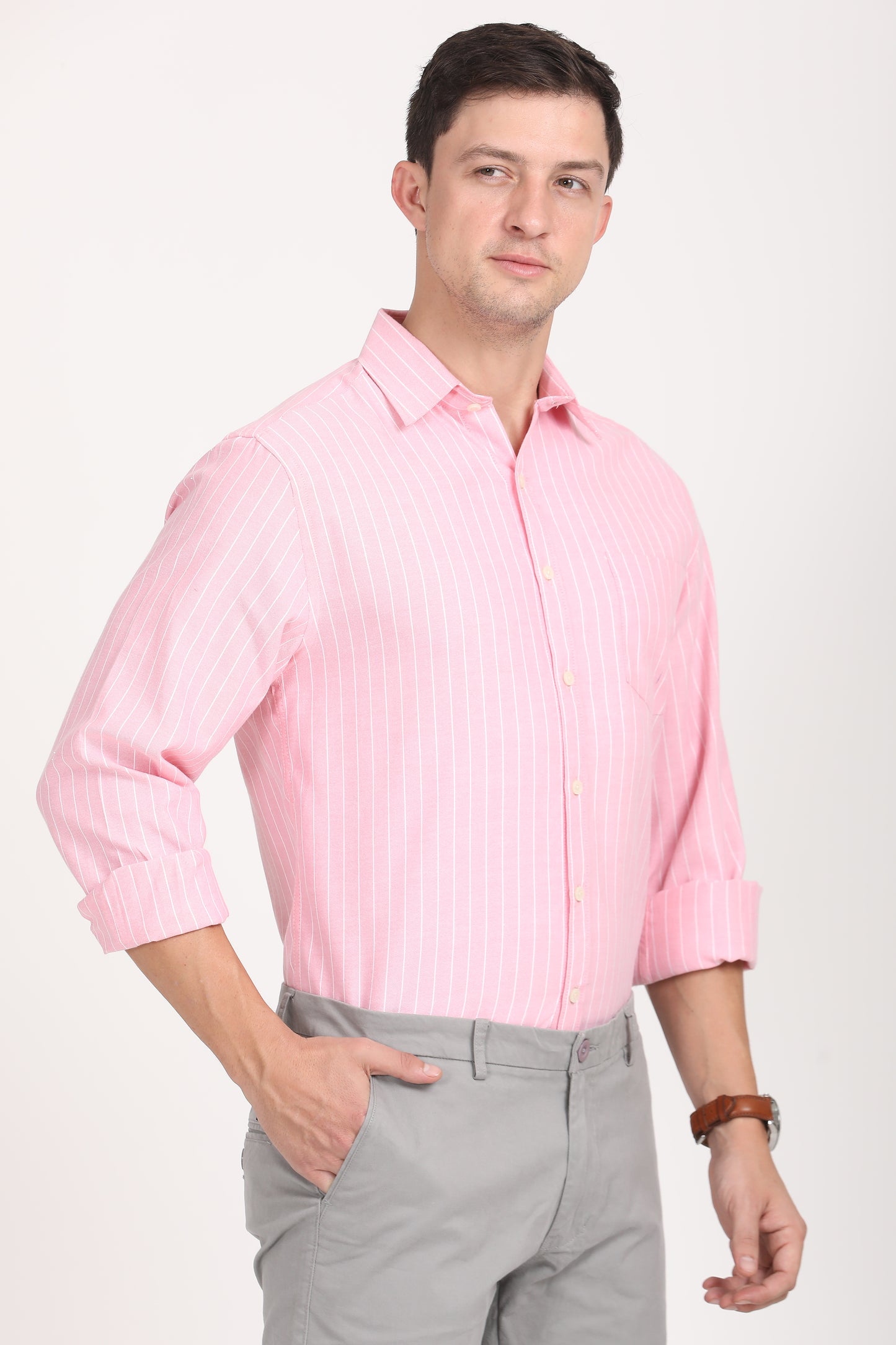 Copperline Men Pink Stripes Formal Shirt