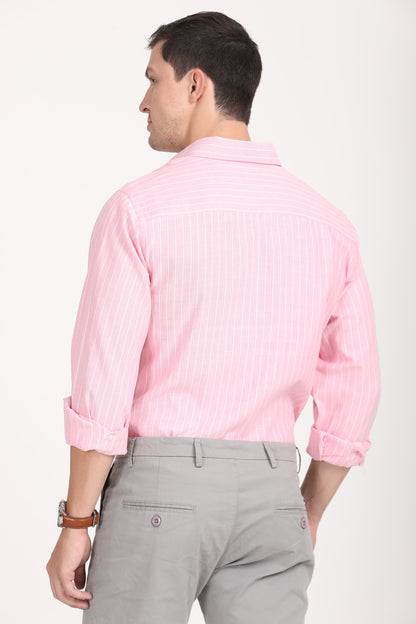 Copperline Men Pink Stripes Formal Shirt