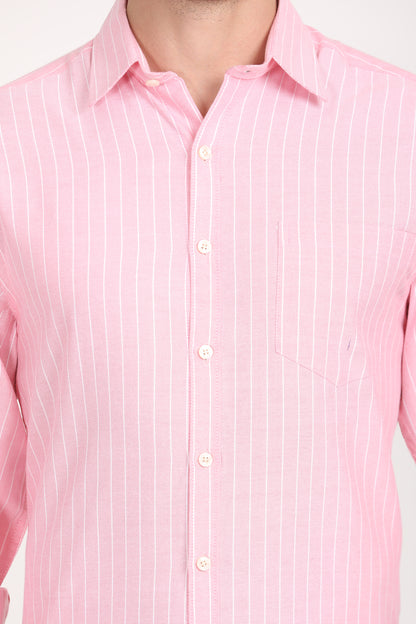 Copperline Men Pink Stripes Formal Shirt