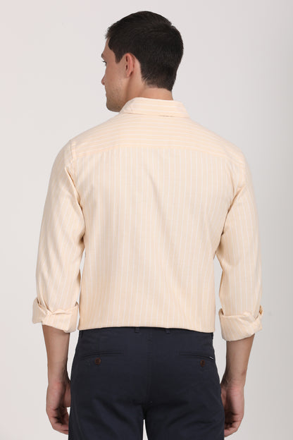 Copperline Men Beige Stripes Formal Shirt