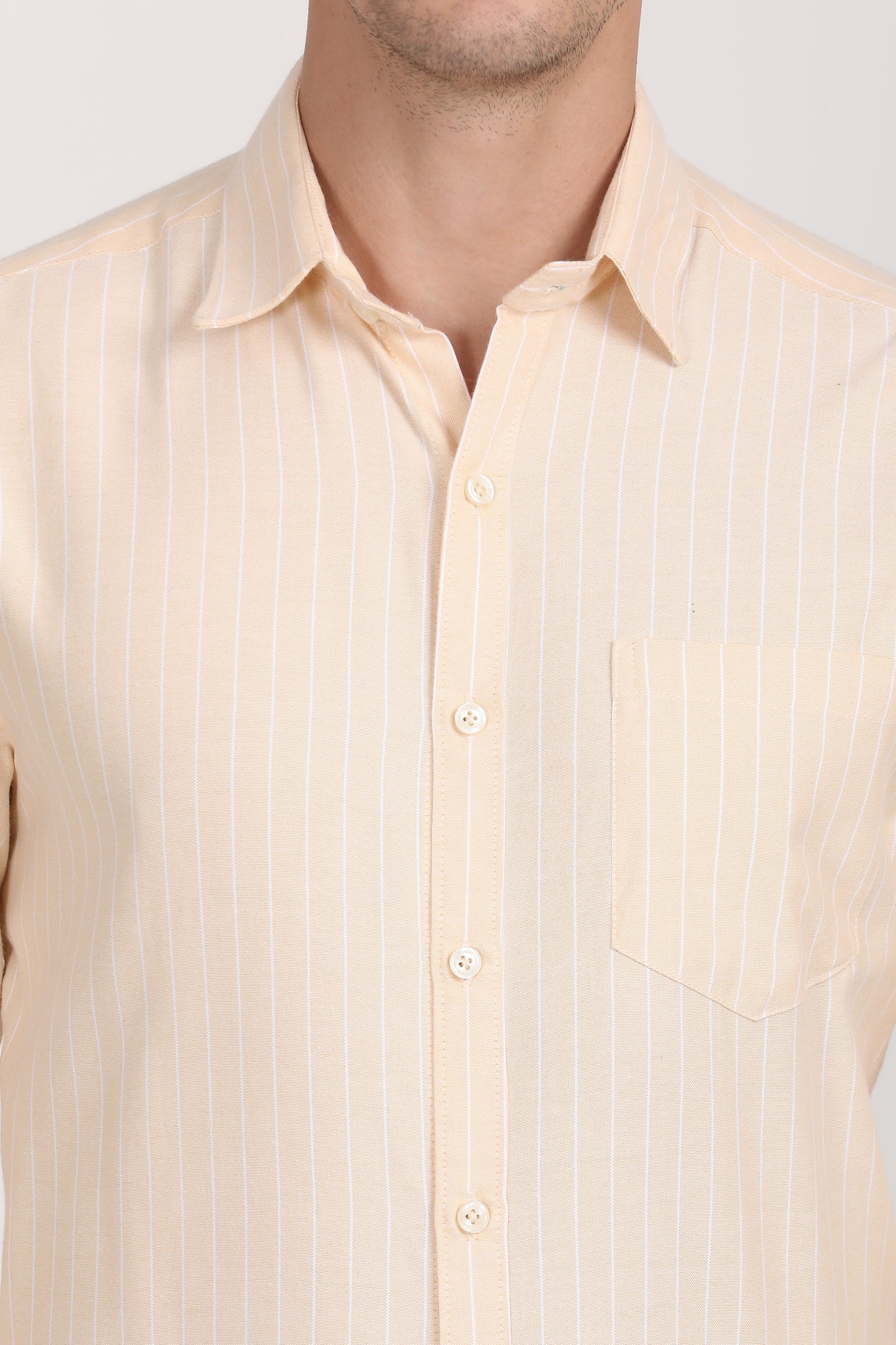 Copperline Men Beige Stripes Formal Shirt