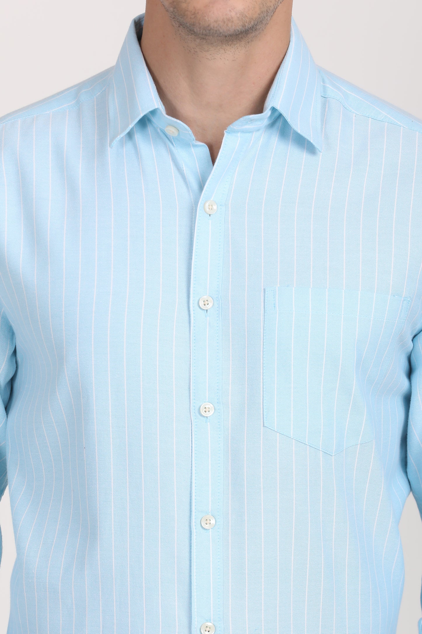 Copperline Men Light Blue Stripes Formal Shirt