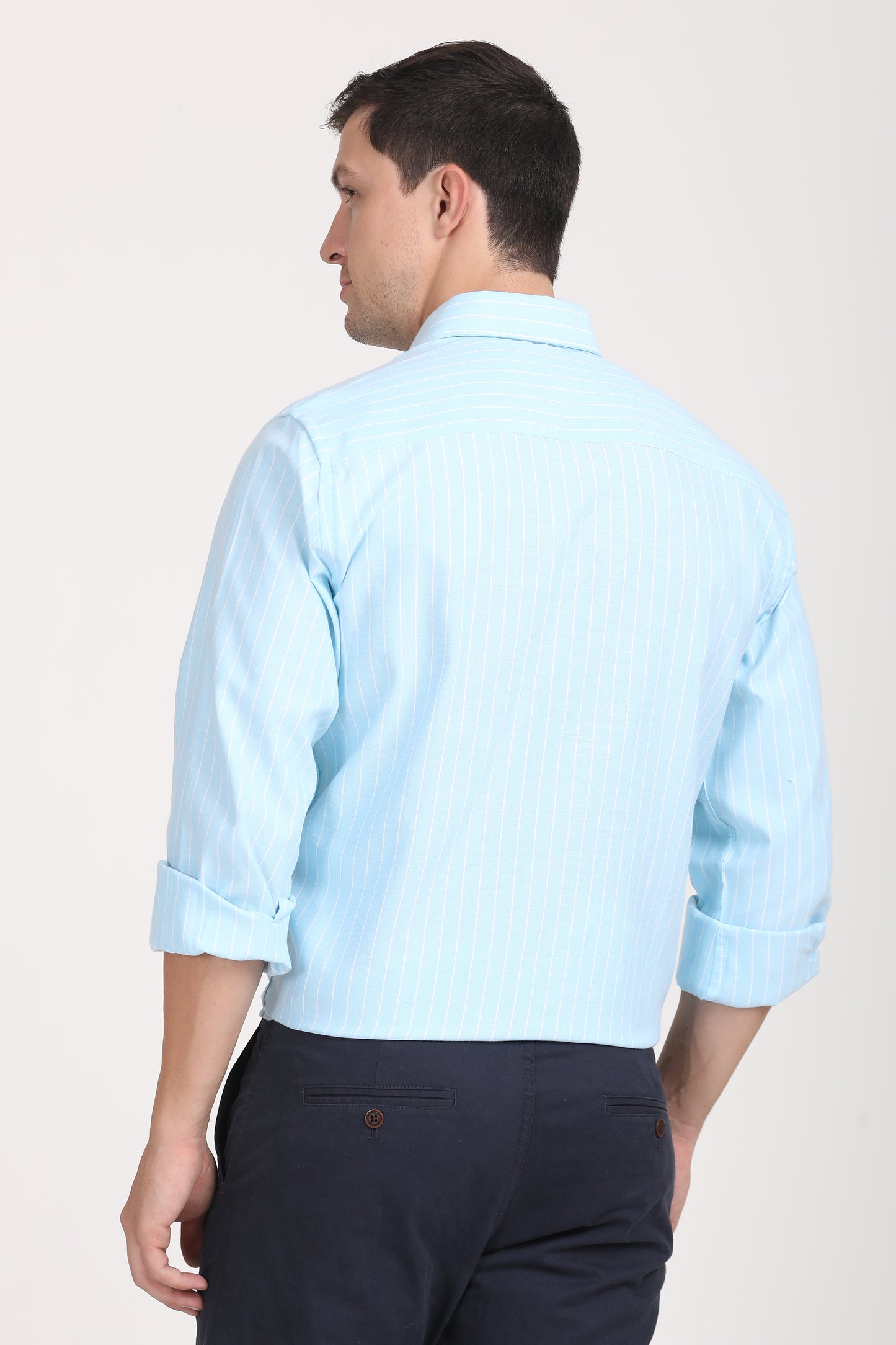 Copperline Men Light Blue Stripes Formal Shirt