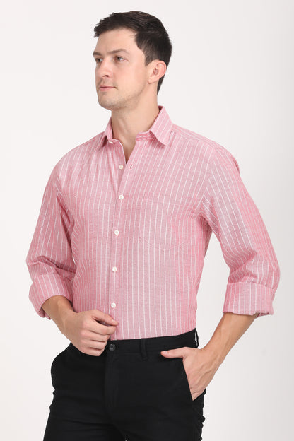 Copperline Men Red Stripes Formal Shirt