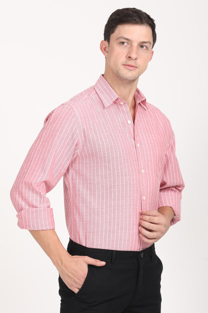 Copperline Men Red Stripes Formal Shirt