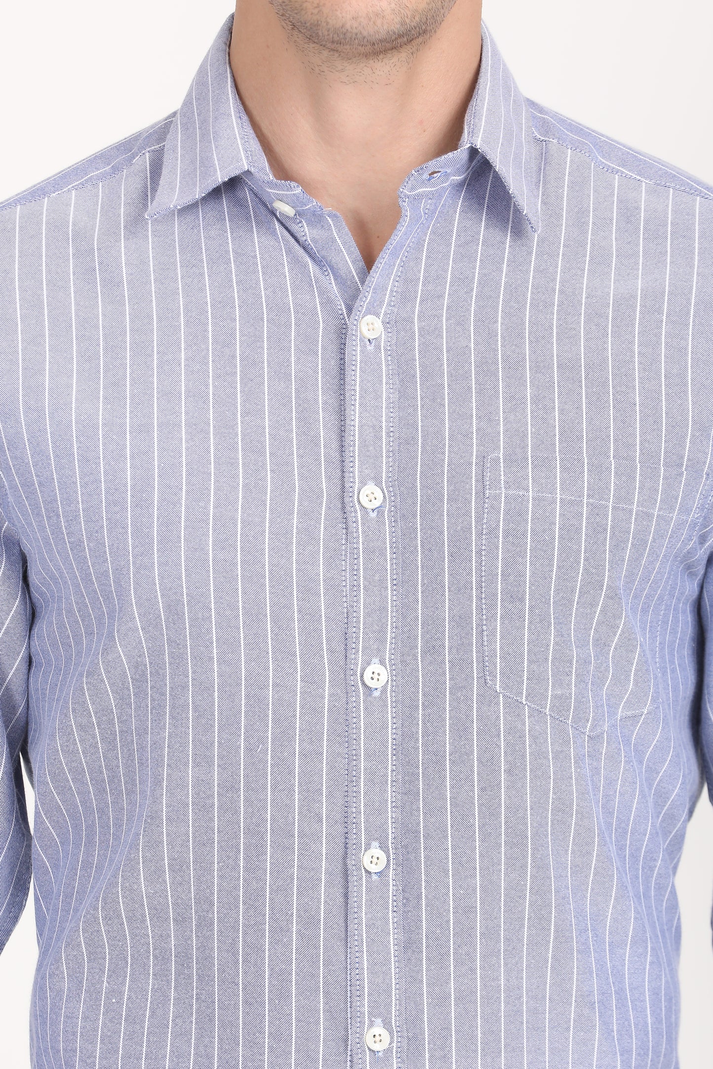 Copperline Men Navy Blue Stripes Formal Shirt