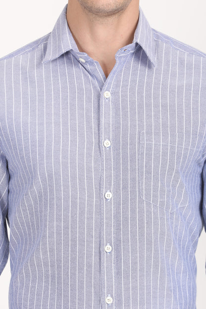 Copperline Men Navy Blue Stripes Formal Shirt