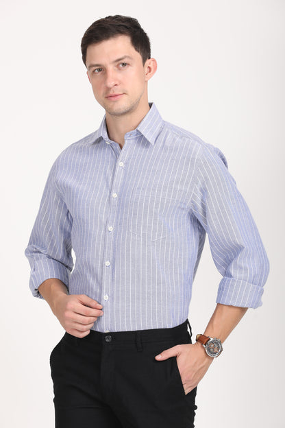 Copperline Men Navy Blue Stripes Formal Shirt