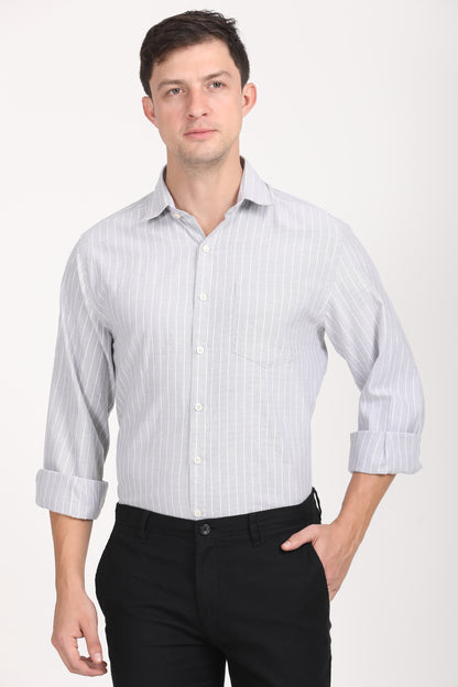 Copperline Men Grey Stripes Formal Shirt