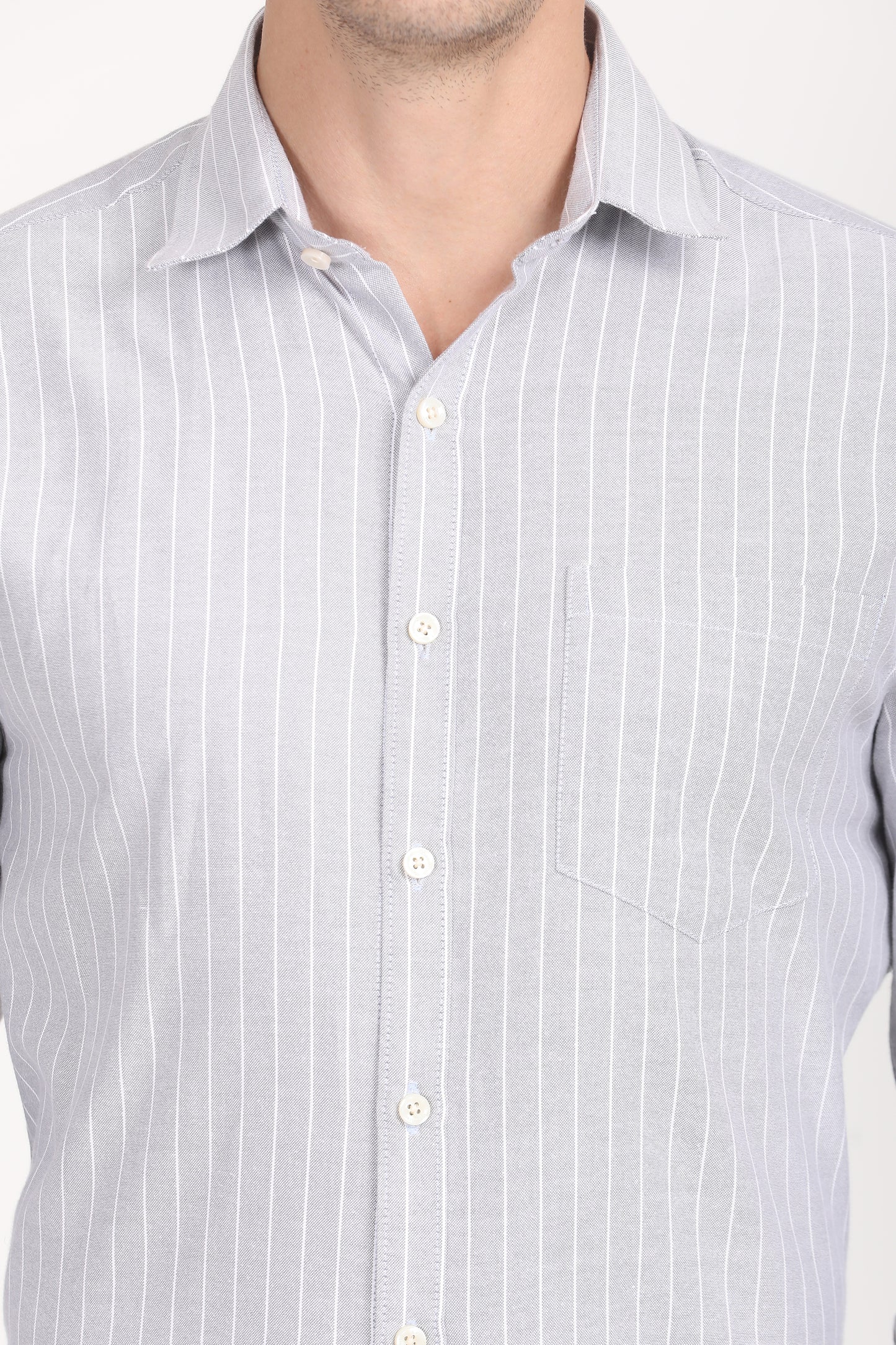 Copperline Men Grey Stripes Formal Shirt