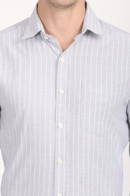 Copperline Men Grey Stripes Formal Shirt