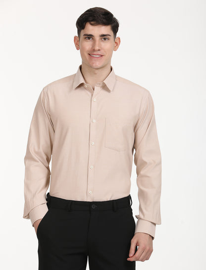 Copperline Men Beige Oxford Formal Shirt