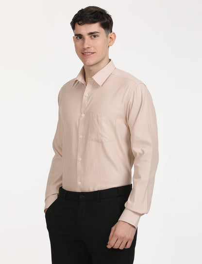 Copperline Men Beige Oxford Formal Shirt