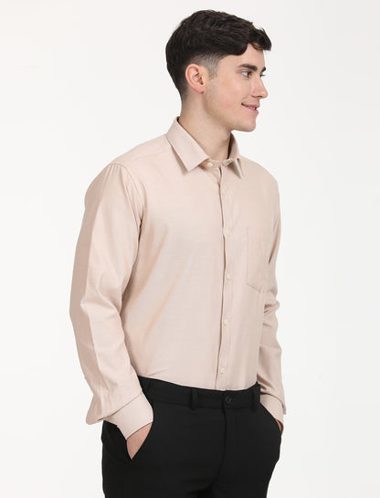 Copperline Men Beige Oxford Formal Shirt