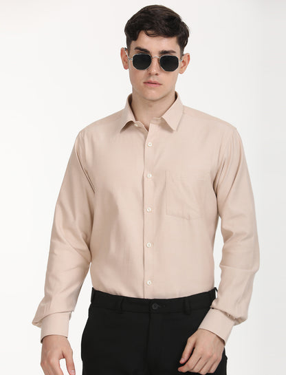 Copperline Men Beige Oxford Formal Shirt