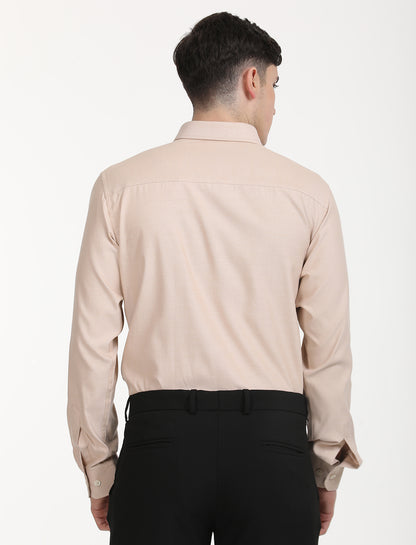 Copperline Men Beige Oxford Formal Shirt