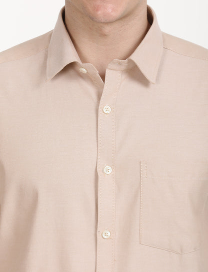 Copperline Men Beige Oxford Formal Shirt