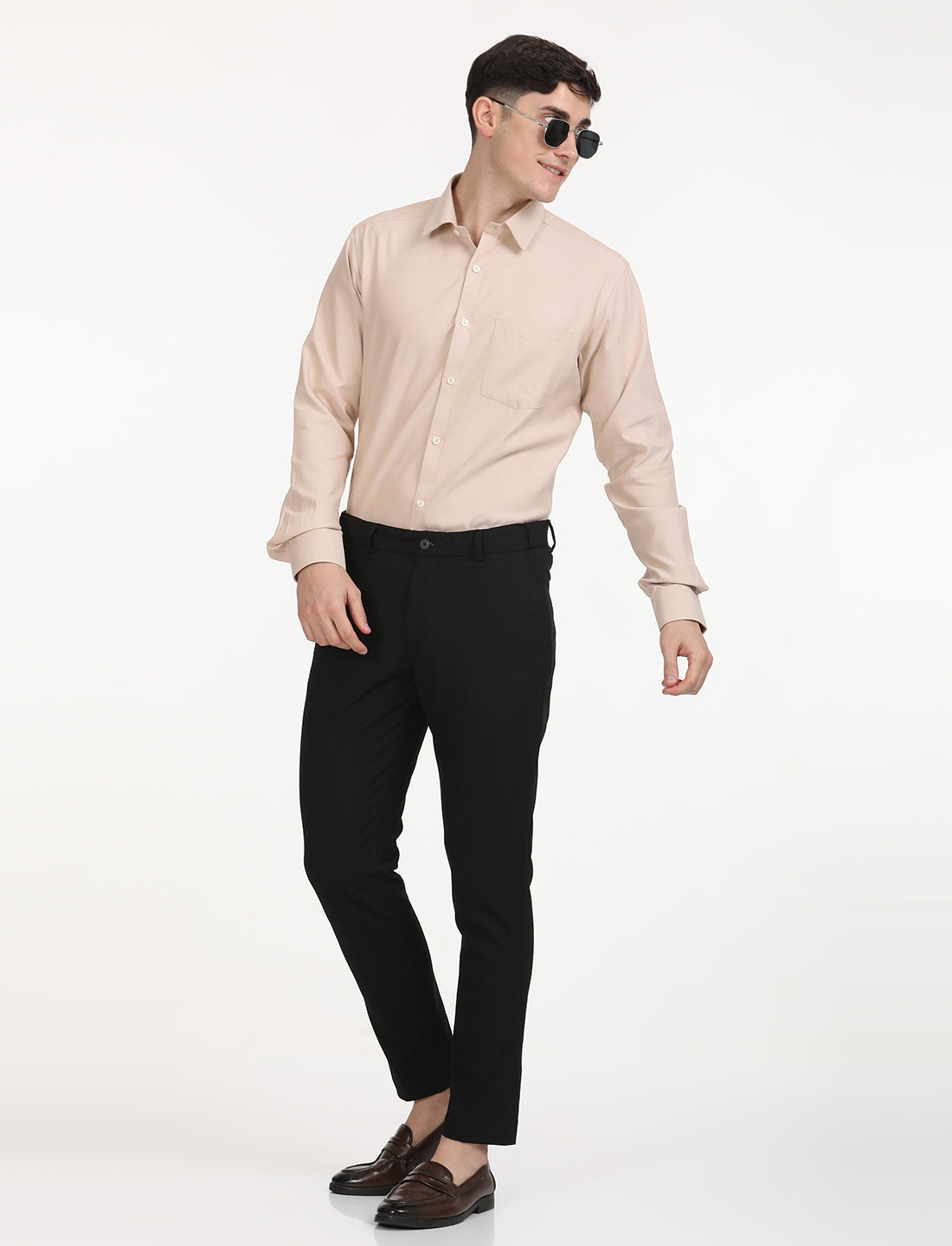 Copperline Men Beige Oxford Formal Shirt