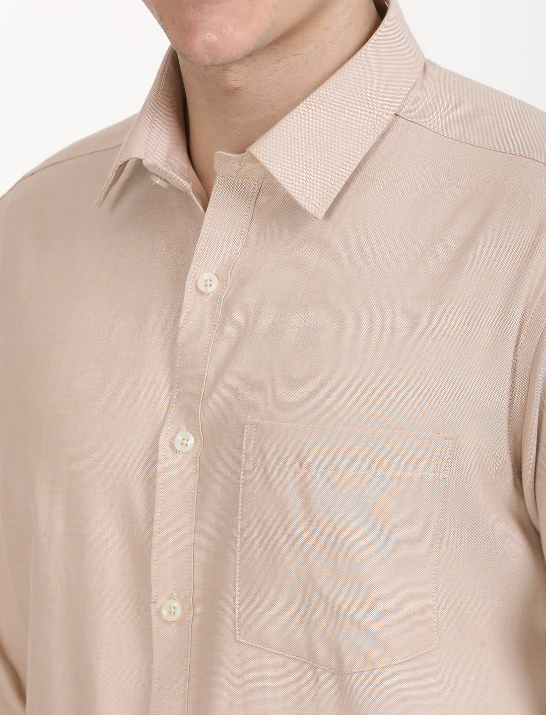 Copperline Men Beige Oxford Formal Shirt