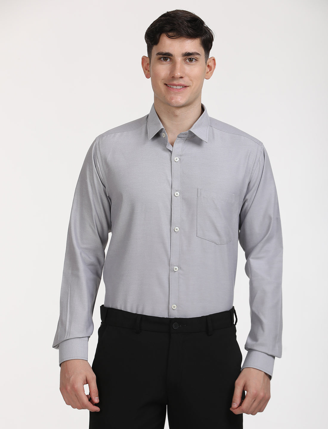 Copperline Men Grey Oxford Formal Shirt