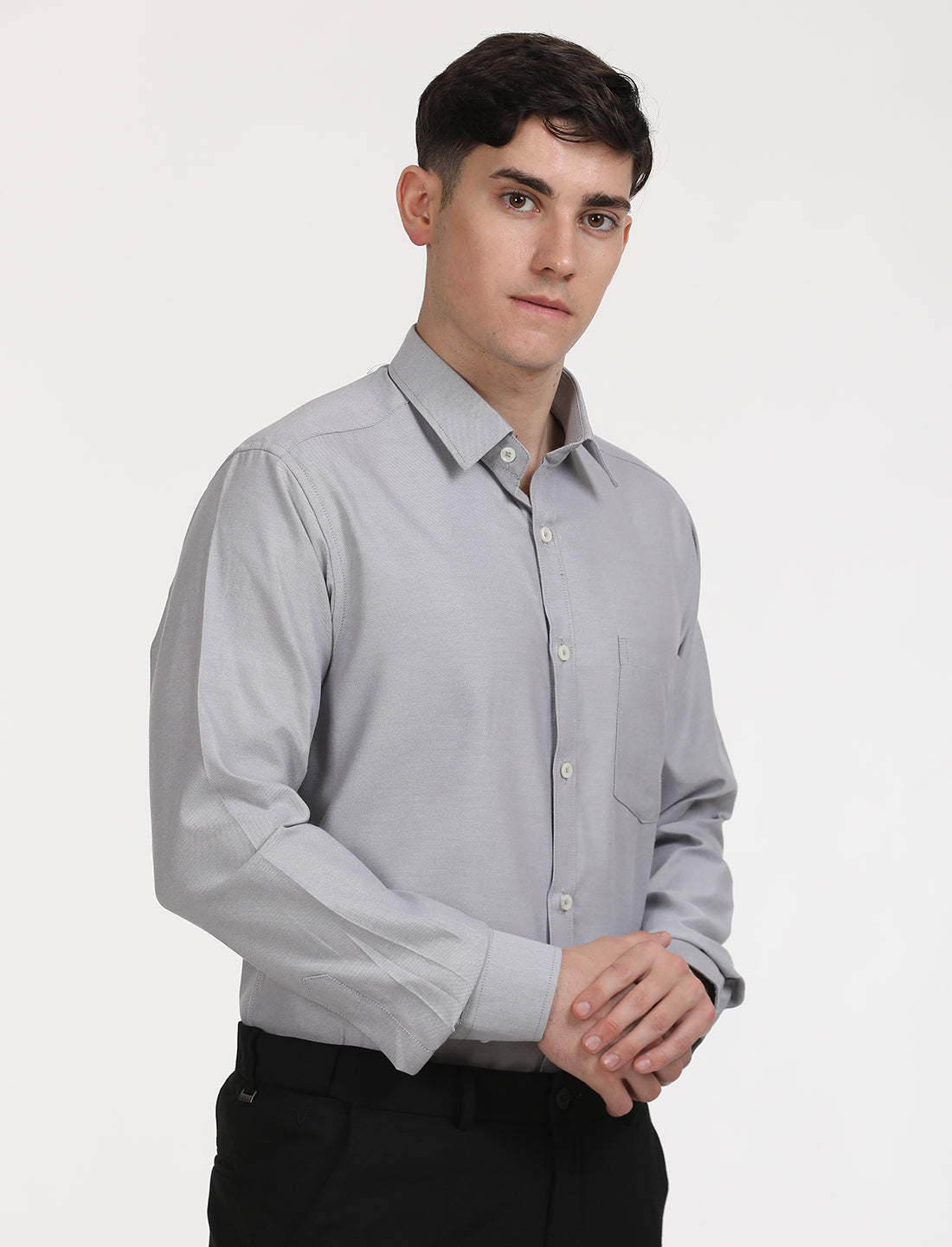 Copperline Men Grey Oxford Formal Shirt