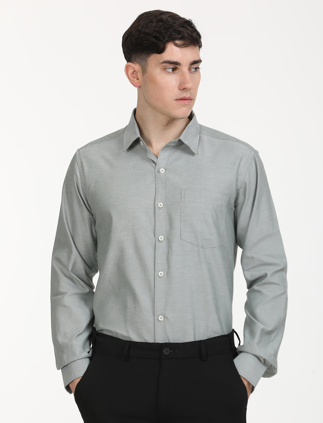 Copperline Men Green Oxford Formal Shirt