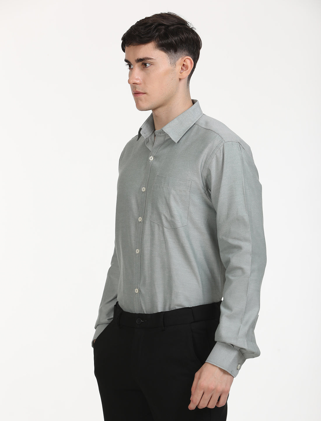 Copperline Men Green Oxford Formal Shirt