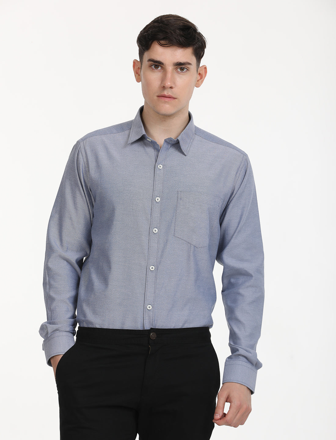 Copperline Men Blue Oxford Formal Shirt