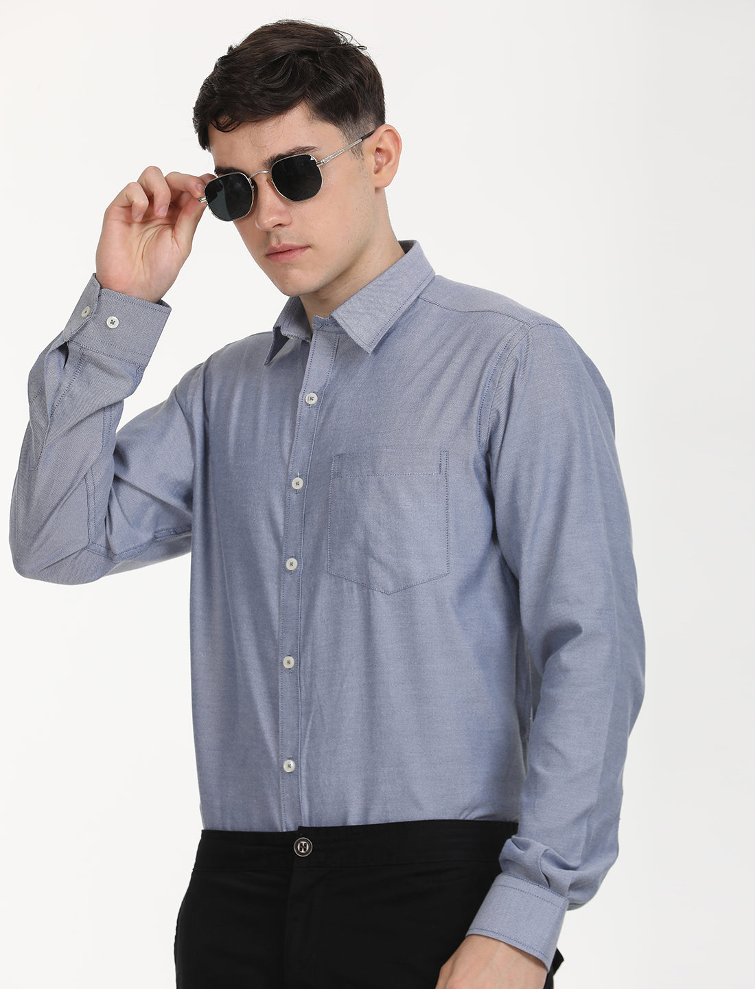 Copperline Men Blue Oxford Formal Shirt