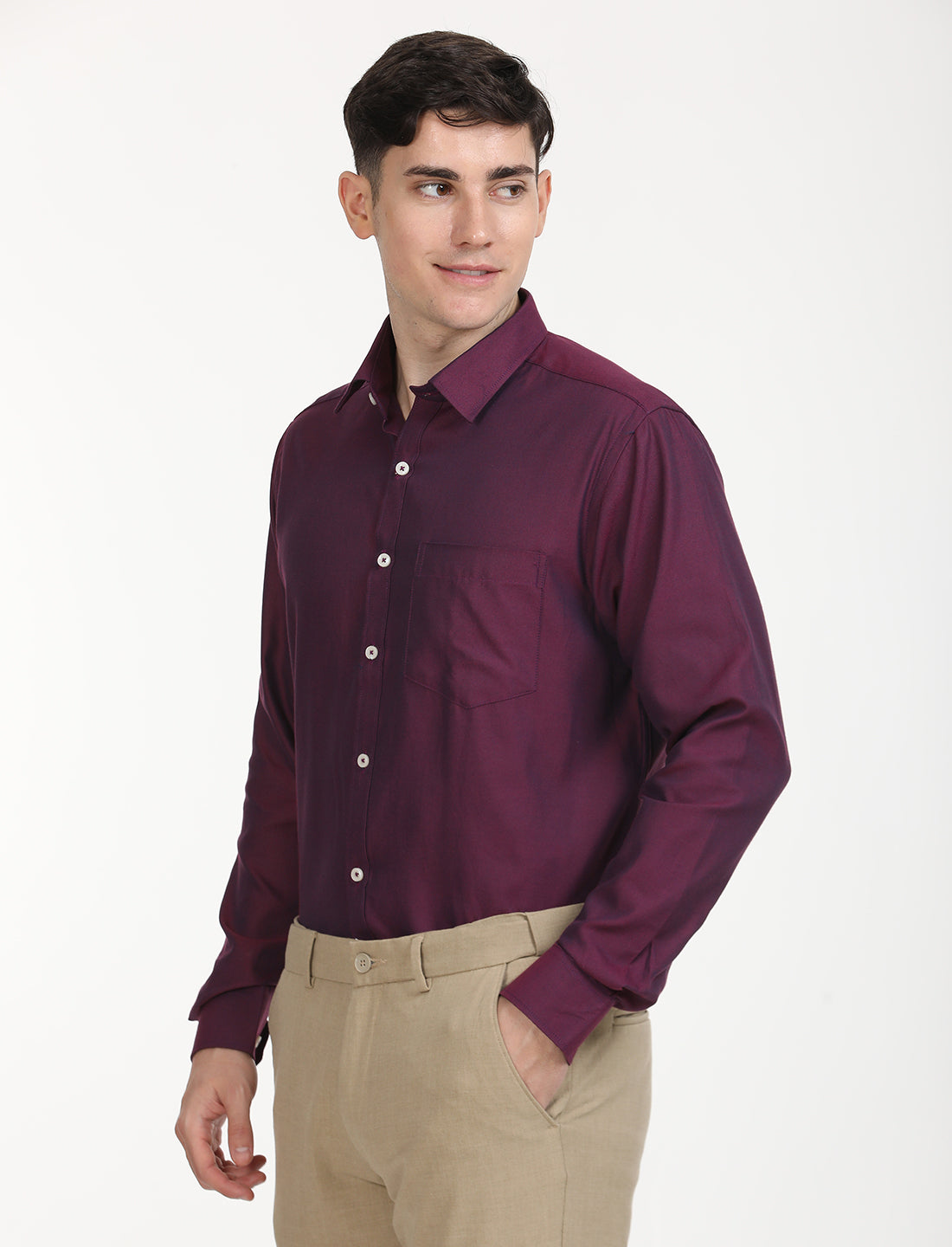 Copperline Men Wine Oxford Formal Shirt