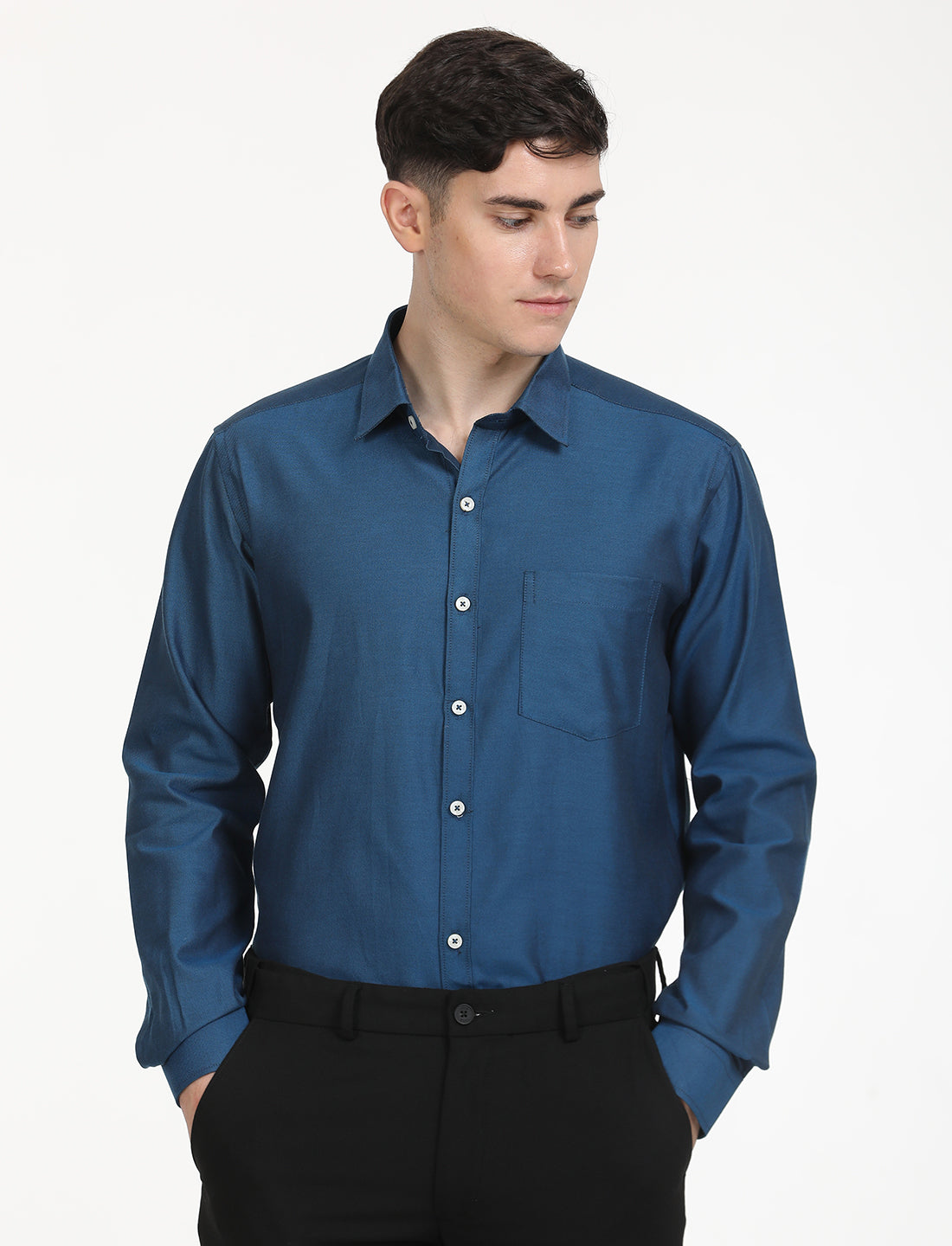 Copperline Men Navy Blue Oxford Formal Shirt