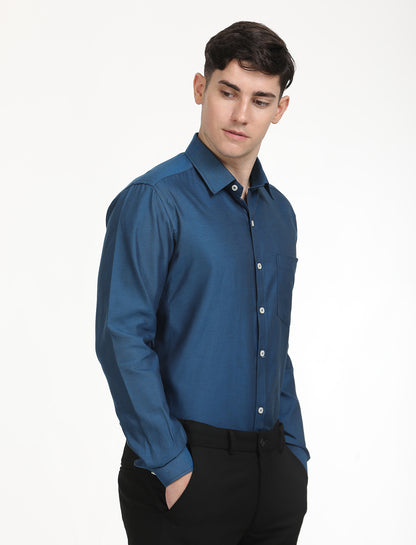 Copperline Men Navy Blue Oxford Formal Shirt