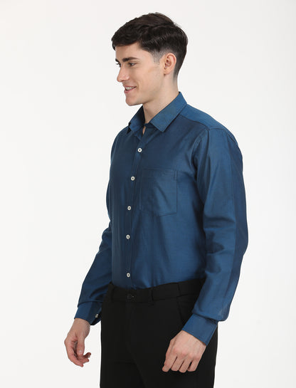 Copperline Men Navy Blue Oxford Formal Shirt