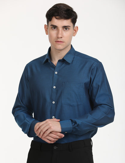 Copperline Men Navy Blue Oxford Formal Shirt