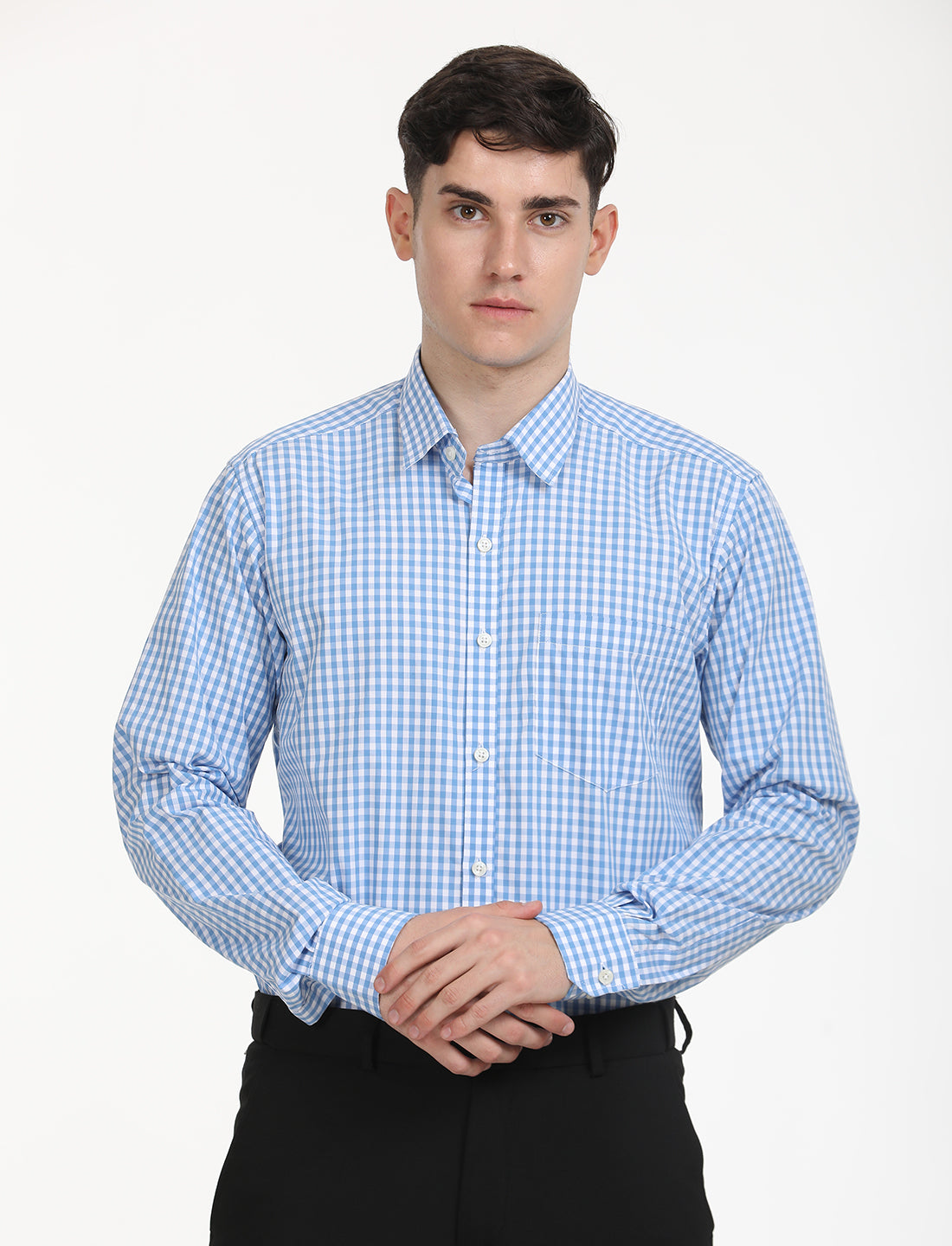 Copperline Men Blue Checks Formal Shirt