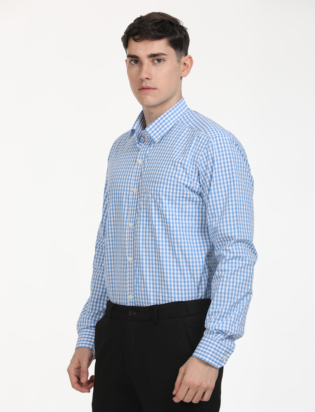 Copperline Men Blue Checks Formal Shirt