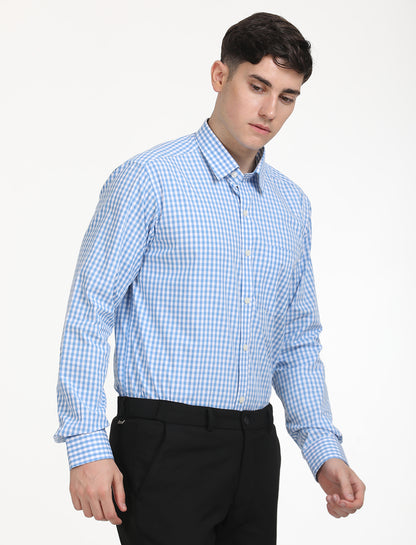 Copperline Men Blue Checks Formal Shirt