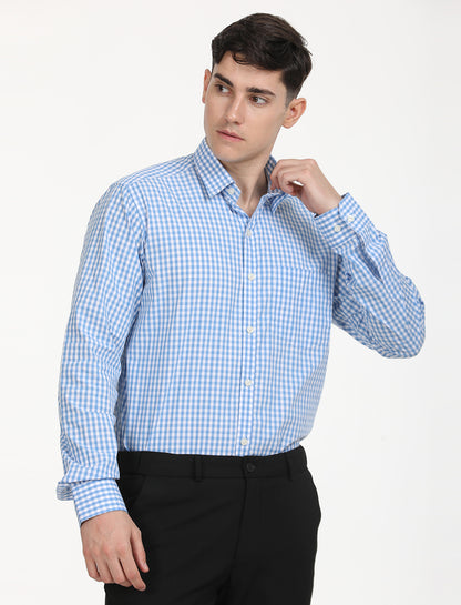 Copperline Men Blue Checks Formal Shirt